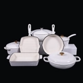 Six-piece white enameled cast iron cookware set with gold handles and matte black edges - White / J33 Baking Pan (3.5l) 33x23cm