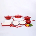 7-piece red enamel cast iron cookware set including pots, pans and rectangular roaster - Red Gradient / J33 Baking Pan (3.5l) 33x23cm