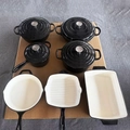 7-piece black and white enamel cast iron cookware set including pots and grill pans - Bright Black