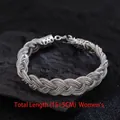 Bracelet tressé en argent avec chaîne de 15+5 cm et fermoir mousqueton - Bracelet À Pompons Tressé Multi-rangs Pour Femmes (SL0137)
