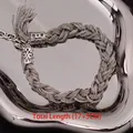 Bracelet tressé argenté pour homme avec pompon et chaîne réglable de 22cm au total - Bracelet À Pompons Tressé Multi-rangs Pour Hommes (SL0137)