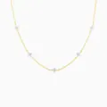 Elegant 18k gold plated chain necklace with five petite light blue flower charms. - Gold Blue Flower