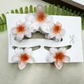 Frangipani flower hair claw set in white and orange with pearlescent resin finish - Three Frangipani Flowers White Background With Orange Heart Design (includes Card)