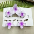 Five-piece set of purple gradient plumeria hair claws with one large and four small clips - Three Frangipani Flowers White Background Purple Heart Set (includes Card)