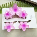 Pink gradient frangipani hair claw set displayed on a white branded card - Three Frangipani Gradient Pink Set (with Card)