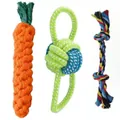 Three-piece durable cotton rope knot toy set for dogs including carrot and ball shapes - Great Value 3-piece Set (carrot + Double-eared Ball + Double-jointed Rope Knot)