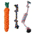 Three-pack durable cotton rope dog chew toys set with carrot shape and multi-color knots - Small Dog 3-piece Set (carrot + Double Knot Rope + Candy Knot)