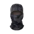 Tactical balaclava mask featuring black and dark grey camouflage pattern with breathable mesh - Spotted Black