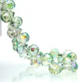 Macro shot of faceted K9 teardrop crystal beads with AB aurora coating and iridescent glow - Spring Green / 6mm (approximately 87 Beads Per Strip)