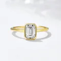 Minimalist S925 silver ring with emerald cut zircon in gold bezel setting - US 5 / Yellow