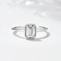Minimalist S925 silver ring featuring emerald cut square zircon in a bezel setting - US 5 / White