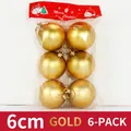 Set of six 6cm metallic gold Christmas ornaments in clear packaging with a festive card - 6cm / Gold
