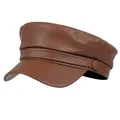 Braune Schirmmütze aus PU-Leder für Damen im Vintage-Stil mit flacher Oberseite - Einheitsgröße / Braun