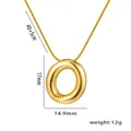 Detail view of gold irregular pendant with 45cm snake chain and dimension specs - Letter O