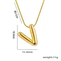 Macro shot of gold V-pendant necklace with dimensions 18.4x15.4mm and 45cm snake chain - Letter V