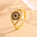 Adjustable gold evil eye ring with blue and white crystals in a minimalist style - Evil Eye Style (JZ042) / Gold