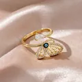 Adjustable gold butterfly evil eye ring with pear-shaped cubic zirconia accent - Butterfly Evil Eye Style (JZ037) / Gold
