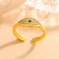 Adjustable golden evil eye ring with blue sapphire center and micro-pave zircons - Blue Stone Evil Eye Style (JZ040) / Gold