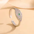 Silver adjustable evil eye ring featuring sparkling zircons and a green gemstone - Green Stone Eye Style (JZ041) / Silver