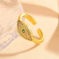 Adjustable golden Evil Eye ring with vibrant green center stone and micro-pave white zircons - Green Stone Eye Style (JZ041) / Gold
