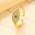 Adjustable evil eye ring in gold finish with micro-pave crystals and blue center stone - Almond Evil Eye Style (JZ039) / Gold