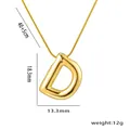 Golden 3D balloon letter D pendant necklace with polished finish on 40cm snake chain - Letter D