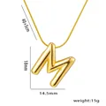 Golden 3D letter M pendant necklace with dimensions 18mm by 14.5mm and 45cm chain length - Letter M