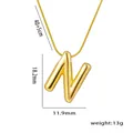 Gold plated puffy 3D letter N pendant necklace with polished finish and dimensions - Letter N