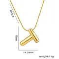 Golden pendant necklace with bubble letter T design and chain length specifications - Letter T