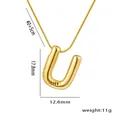 Gold-tone bamboo textured U-letter pendant necklace with measurements and snake chain - Letter U