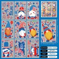Lot de 9 stickers statiques pour fenêtre du 4 juillet avec gnomes et drapeau américain - Style Nain Patriotique Et Feux d'Artifice (D04)