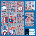 9 feuilles d'autocollants statiques 4 juillet avec chats chiens et drapeau américain - Style Éléments Patriotiques du Jour des Vétérans (D05)