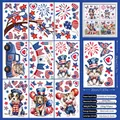 Lot de 9 stickers de fenêtre pour le 4 juillet avec chats, chiens et drapeaux - Style Animaux Patriotiques Et Camion Bleu (D09)