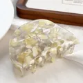 Elegant semi-circular acetate hair claw clip with cream marble texture on silk - 7.5cm / Crystal Yellow 7.5CM