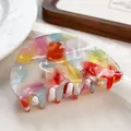 Minimalist watercolor style acetate hair claw clip with colorful marbled pattern finish - 7.5cm / Tropical Red 7.5CM