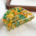 Elegant semi-round acetate hair claw clip with colorful marble pattern and glossy finish - 7.5cm / Tropical Fruit Green 7.5CM