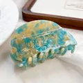 Blue and yellow marbled acetate hair claw clip with a minimalist semi-circular design - 7.5cm / Oil Painting Green 7.5CM