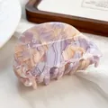 Elegant large acetic acid hair claw clip with light purple marble texture for buns - 7.5cm / Oil Painting Purple 7.5CM