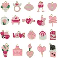 Mixed collection of pink and red alloy enamel heart charms for DIY jewelry crafts. - Drip Oil Pink Valentine (SN1662)