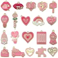 Mixed pink and red heart-shaped alloy enamel charms for DIY jewelry making - Drip Oil Pink Valentine (SN1666)