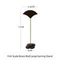 Large walnut wood and brass earring stand with scalloped base and fan-shaped top - Fish Scale Copper Rod Large Earring Stand