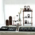 34-piece walnut wood jewelry display set with black velvet pads for shop windows - Full Walnut Jewelry Display Set