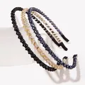 Beaded crystal headband set in black, blue, gold, and grey colors with sparkling stones - Black Yellow Navy Blue - 3pcs