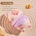 Cute wind-up pink pig toy with purple vest featuring telescopic crawling movement - Fun Wind-up Toy Pig (Purple)