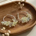 2604167c Beige Flower Beaded Earrings