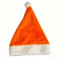 Bright orange plush Santa hat with white faux fur trim for adults. - Orange