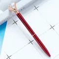 Matte red metal ballpoint pen with rose gold accents and a large crystal diamond top - Wine Red (Rose Gold Parts)
