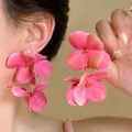 Beautiful pink layered flower petal tassel earrings with silver needles for brides - Pink Multilayer Artificial Petals (68#)