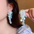 Elegant blue floral tassel earrings with beaded drops for women's bridal jewelry - Light Blue Flower Teardrop Tassel (63#)