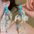 Statement floral tassel earrings with colorful fabric ribbon and beaded hoop details - Colorful Floral Ribbon Teardrop (56#)